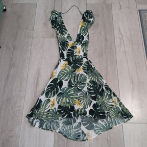 For Love And Lemons Green and White Ruffled Tiered Sundress